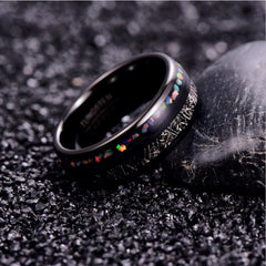 Men's 8mm Vermiculite and Opal Granules Inlay Black Dome Tungsten Carbide Ring