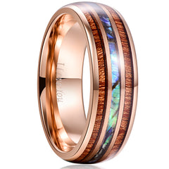 Men's 8mm Acacia Abalone Shell Tungsten Carbide Rose Gold Inner Ring