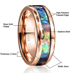 Women's 8mm Rose Gold Inlaid Abalone Shell Tungsten Carbide Ring