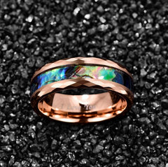 Women's 8mm Rose Gold Inlaid Abalone Shell Tungsten Carbide Ring