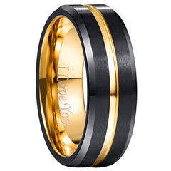 Men's 8mm Gold Inlay Inner Brushed Black Tungsten Carbide Ring