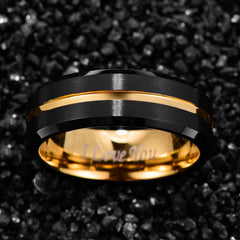 Men's 8mm Gold Inlay Inner Brushed Black Tungsten Carbide Ring