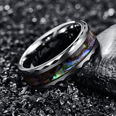 Men's 8mm Opal Abalone Shell Tungsten Carbide Ring