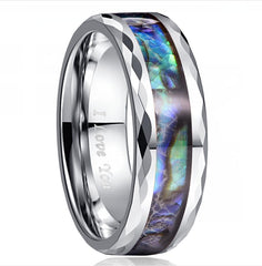 Men's 8mm Opal Abalone Shell Tungsten Carbide Ring