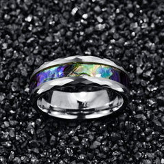 Men's 8mm Opal Abalone Shell Tungsten Carbide Ring