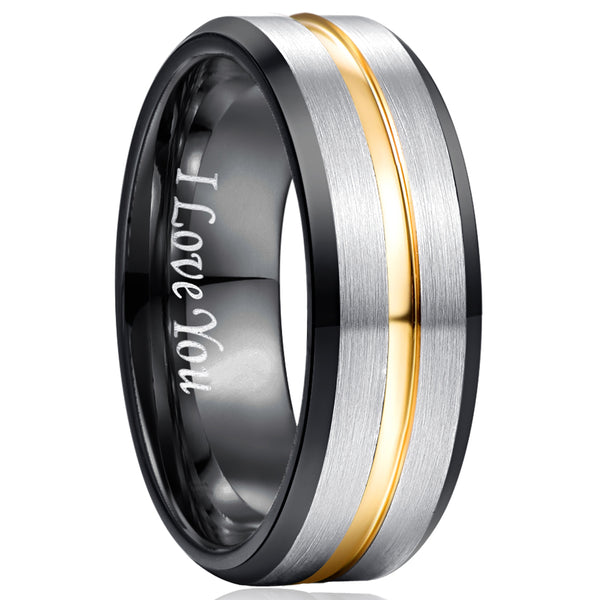 Men's 8mm Gold Bevel Inner Brushed Tungsten Carbide Ring