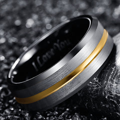 Men's 8mm Gold Bevel Inner Brushed Tungsten Carbide Ring