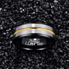 Men's 8mm Gold Bevel Inner Brushed Tungsten Carbide Ring