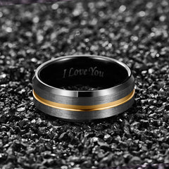 Men's 8mm Gold Bevel Inner Brushed Tungsten Carbide Ring