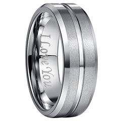 Men's 8mm Tungsten Carbide Brushed Silver Ring