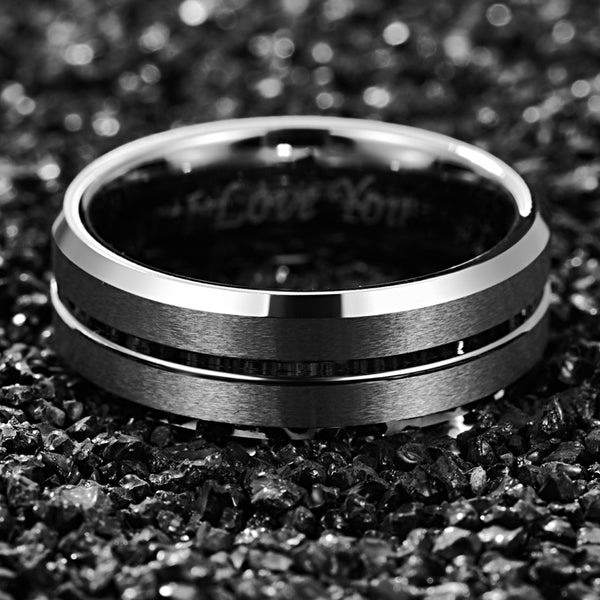 Men's 8mm Tungsten Carbide Brushed Silver Ring