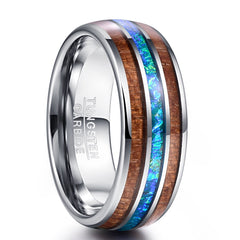 Men's 8mm Classic Hawaiian Koa Wood Opal Inlay Tungsten Carbide Ring