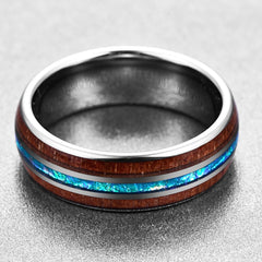 Men's 8mm Classic Hawaiian Koa Wood Opal Inlay Tungsten Carbide Ring