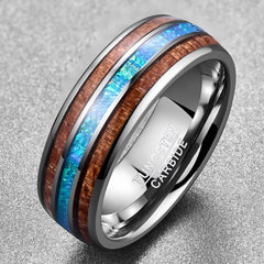 Men's 8mm Classic Hawaiian Koa Wood Opal Inlay Tungsten Carbide Ring