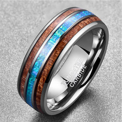 Men's 8mm Classic Hawaiian Koa Wood Opal Inlay Tungsten Carbide Ring