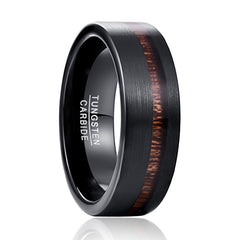 Men's 8mm Brushed Black Matte Acacia Wood Inlay Tungsten Carbide Ring