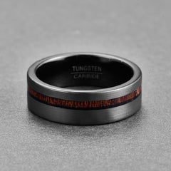 Men's 8mm Brushed Black Matte Acacia Wood Inlay Tungsten Carbide Ring