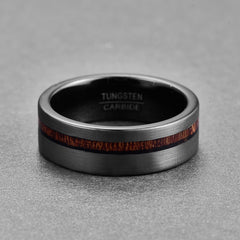 Men's 8mm Brushed Black Matte Acacia Wood Inlay Tungsten Carbide Ring