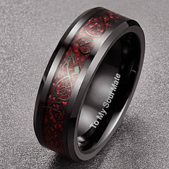 Men's 8mm Red Dragon Tungsten Carbide Ring