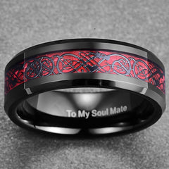 Men's 8mm Red Dragon Tungsten Carbide Ring