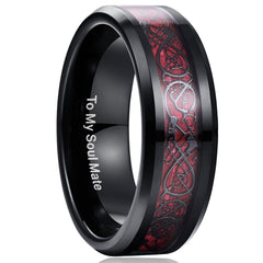 Men's 8mm Red Dragon Tungsten Carbide Ring