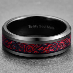 Men's 8mm Red Dragon Tungsten Carbide Ring