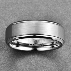 Men's 8mm Frosted Silver Tungsten Carbide Ring