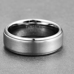 Men's 8mm Frosted Silver Tungsten Carbide Ring