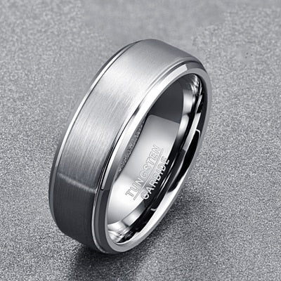 Men's 8mm Frosted Silver Tungsten Carbide Ring