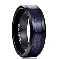 Men's 8mm Blue Dragon Tungsten Carbide Ring