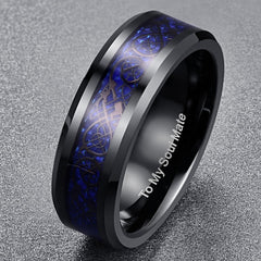 Men's 8mm Blue Dragon Tungsten Carbide Ring