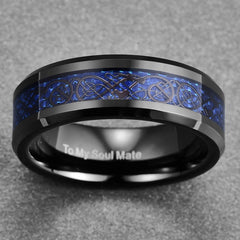 Men's 8mm Blue Dragon Tungsten Carbide Ring