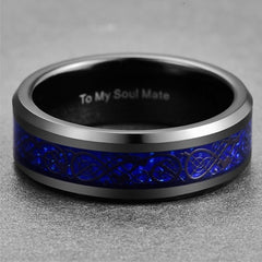 Men's 8mm Blue Dragon Tungsten Carbide Ring