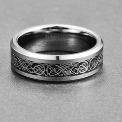 Men's 8mm Silver Dragon Tungsten Carbide Ring