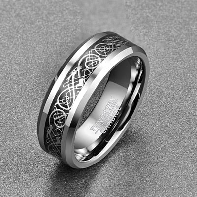 Men's 8mm Silver Dragon Tungsten Carbide Ring