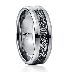 Men's 8mm Silver Dragon Tungsten Carbide Ring