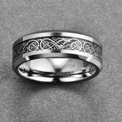 Men's 8mm Silver Dragon Tungsten Carbide Ring