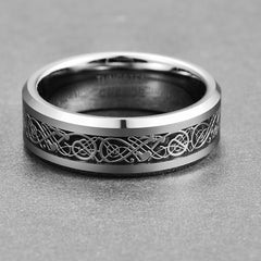 Men's 8mm Silver Dragon Tungsten Carbide Ring