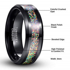 Men's 8mm Opal Black Tungsten Carbide Ring