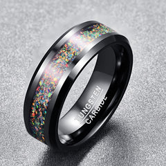 Men's 8mm Opal Black Tungsten Carbide Ring