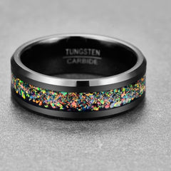 Men's 8mm Opal Black Tungsten Carbide Ring