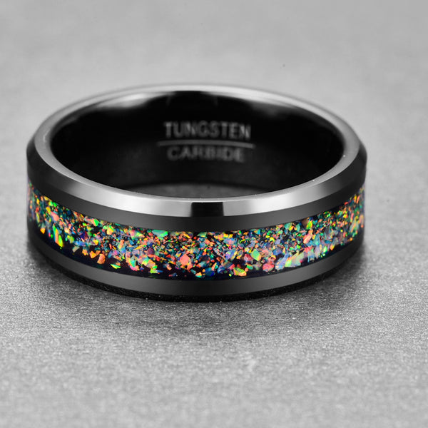 Men's 8mm Opal Black Tungsten Carbide Ring