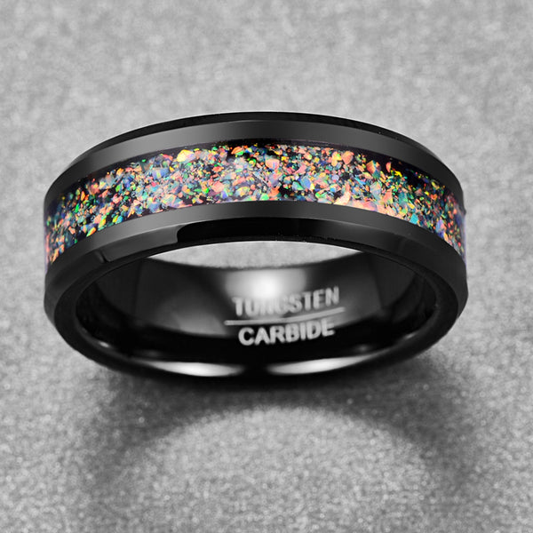 Men's 8mm Opal Black Tungsten Carbide Ring