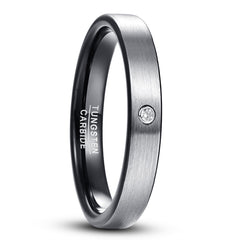 Women's 4mm Brushed Silver Finish Wedding Band CZ Tungsten Carbide Ring