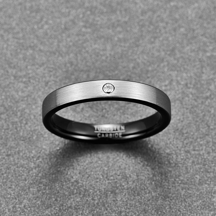 Women's 4mm Brushed Silver Finish Wedding Band CZ Tungsten Carbide Ring