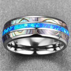 Men's 8mm Inlaid Blue Opal Tungsten Carbide Ring