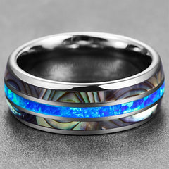 Men's 8mm Inlaid Blue Opal Tungsten Carbide Ring