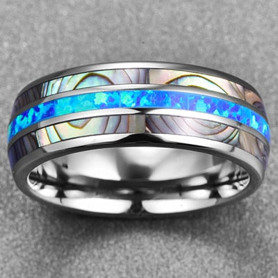 Men's 8mm Inlaid Blue Opal Tungsten Carbide Ring