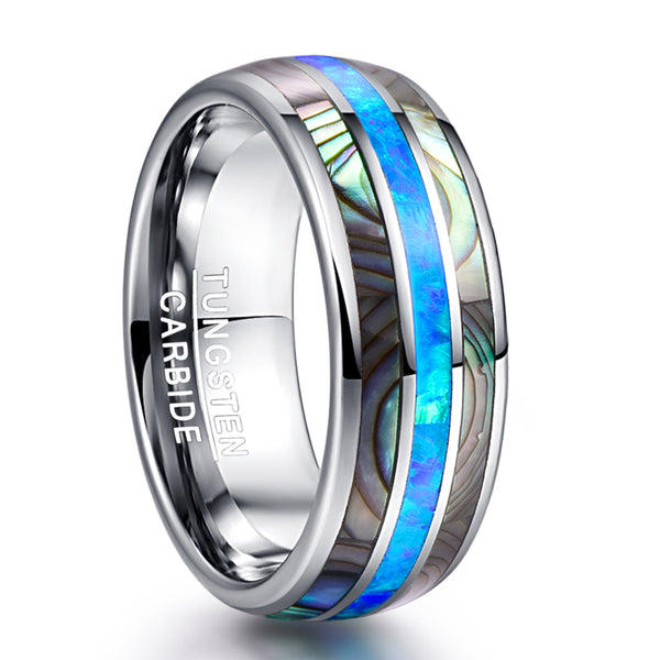 Men's 8mm Inlaid Blue Opal Tungsten Carbide Ring