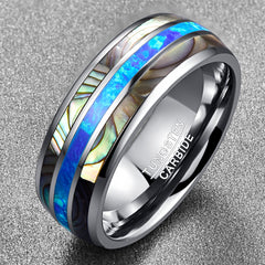 Men's 8mm Inlaid Blue Opal Tungsten Carbide Ring